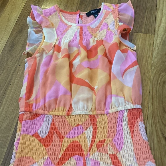 Aqua Girls Pink and Orange Printed Ruffled Dress Size M - Picture 2 of 8
